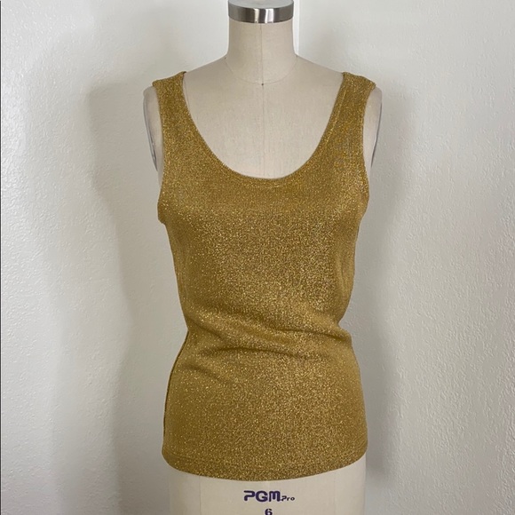 Vintage sparkly gold 90s Y2K tank top S - Picture 2 of 7